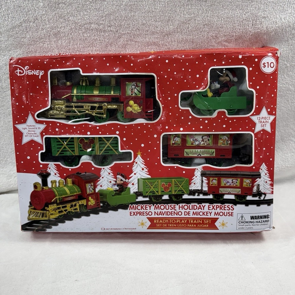 DISNEY MICKEY MOUSE Holiday Express Train 12 Piece Set Lights And Sounds
